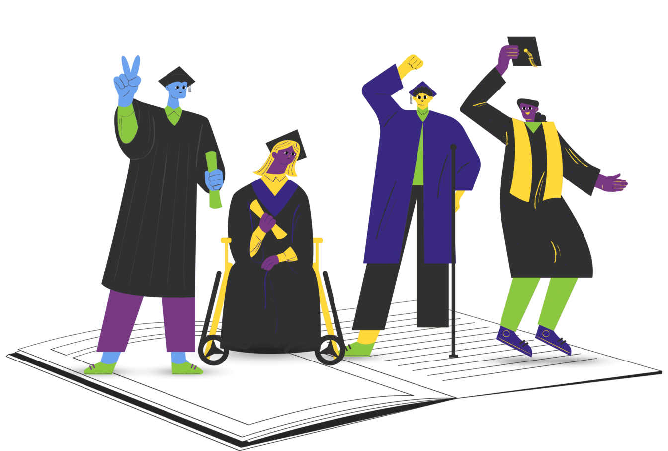 Illustration of students with disabilities graduating