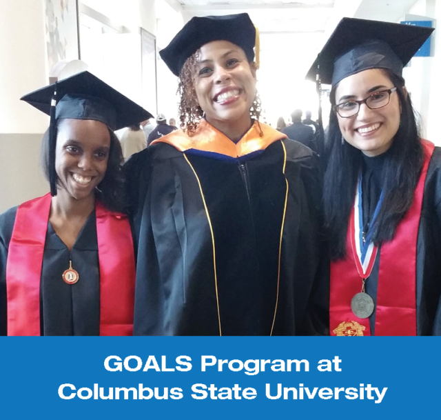 Photo of three ladies at the graduation of the GOALS Program at Columbus State University