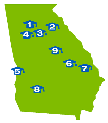 Photo of Georgia state map with icons of where are the IPSE colleges located
